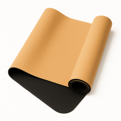 Vedam cork and rubber yoga mat 4mm eco-friendly non-slip surface on white background