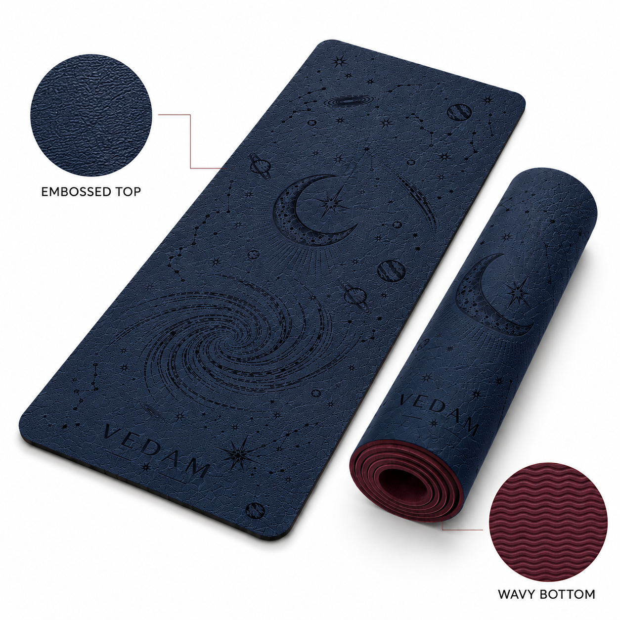 Vedam TPE Cosmic Yoga Mat (Navy) 8MM - Image 3