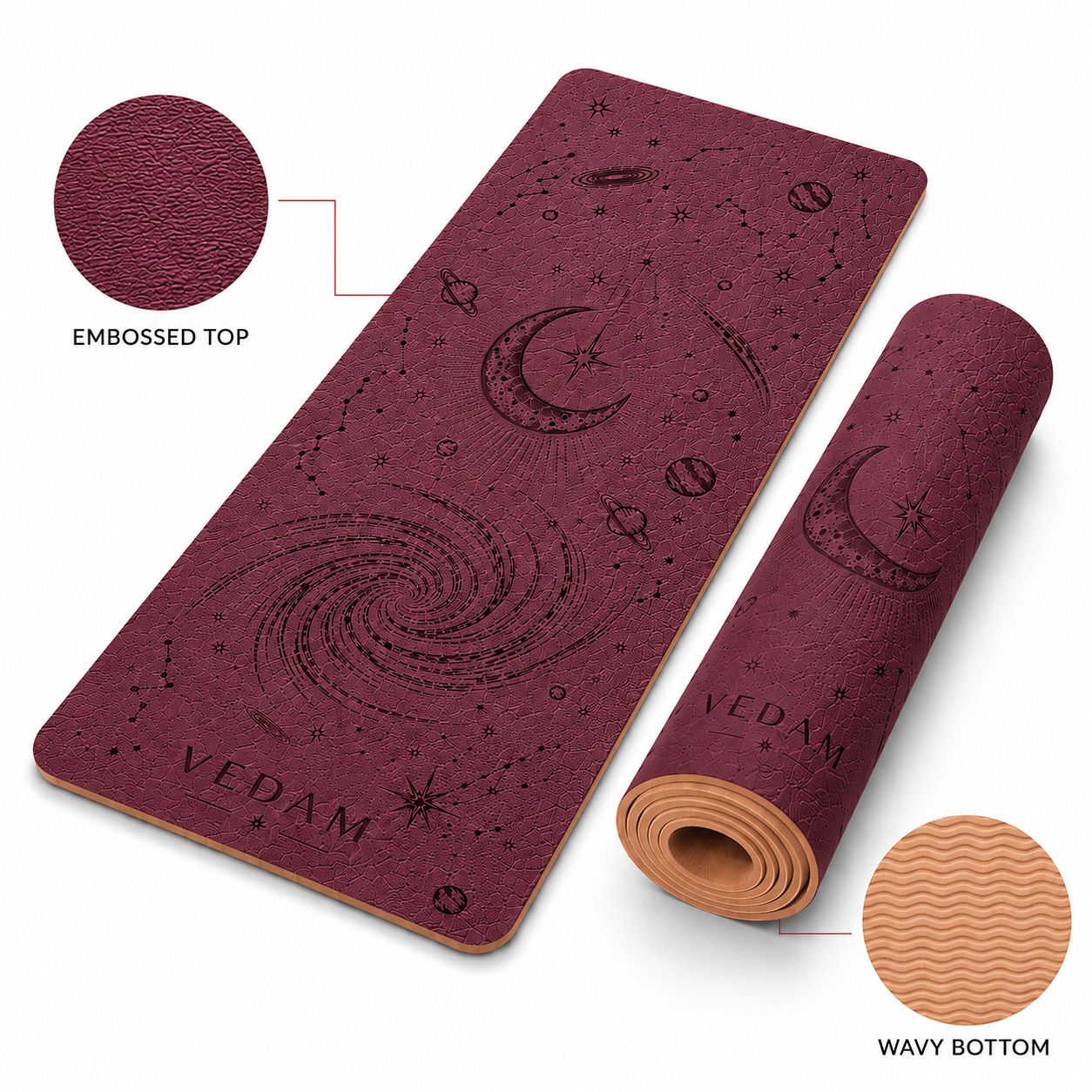 Vedam TPE Cosmic Yoga Mat (Wine) 8MM - Image 3
