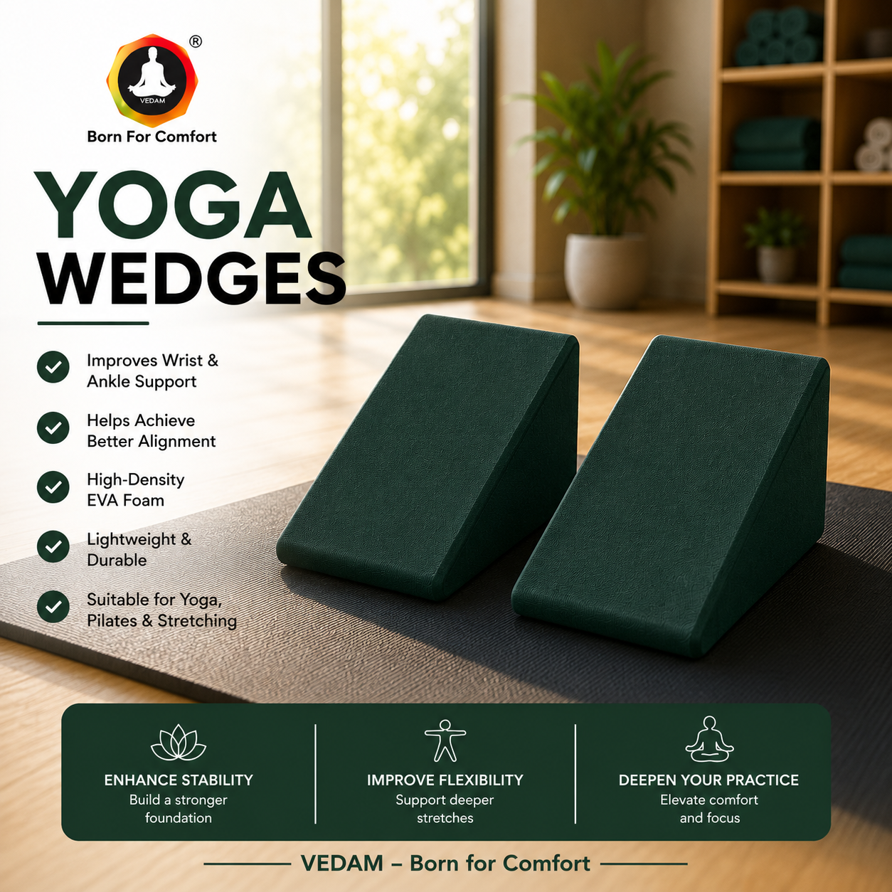 Vedam Premium Yoga Wedge Bottel Green (set of 2) - Image 2