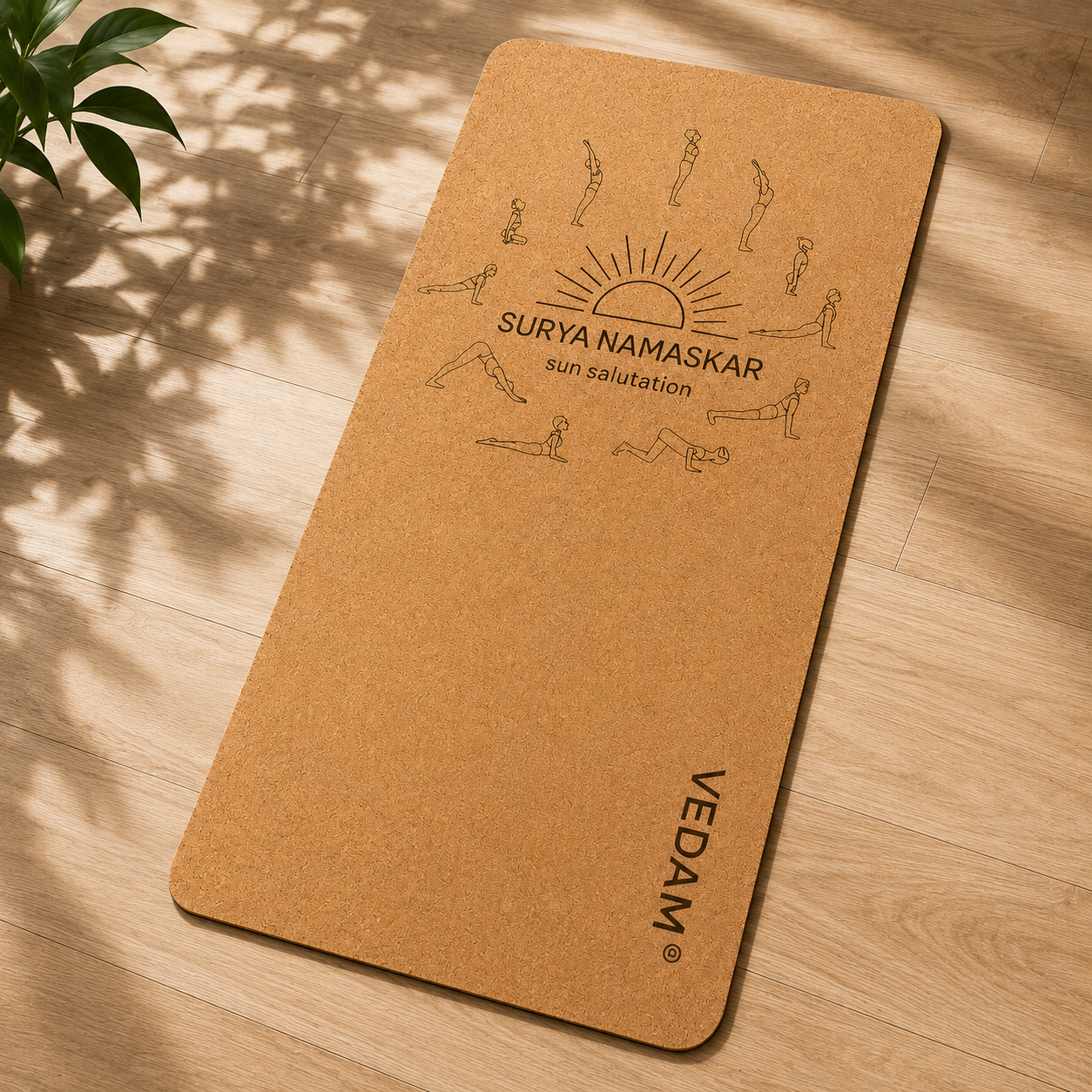 Vedam Cork Yoga Mat | Non-Slip Eco Rubber Base Suryanamskar