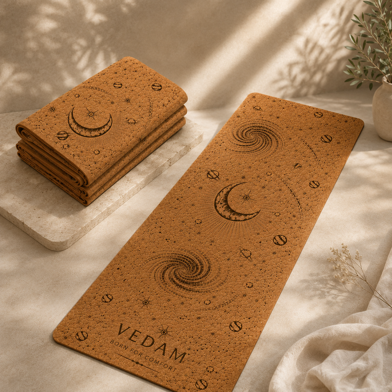 VEDAM 2MM Cosmic Travel Cork Yoga Mat