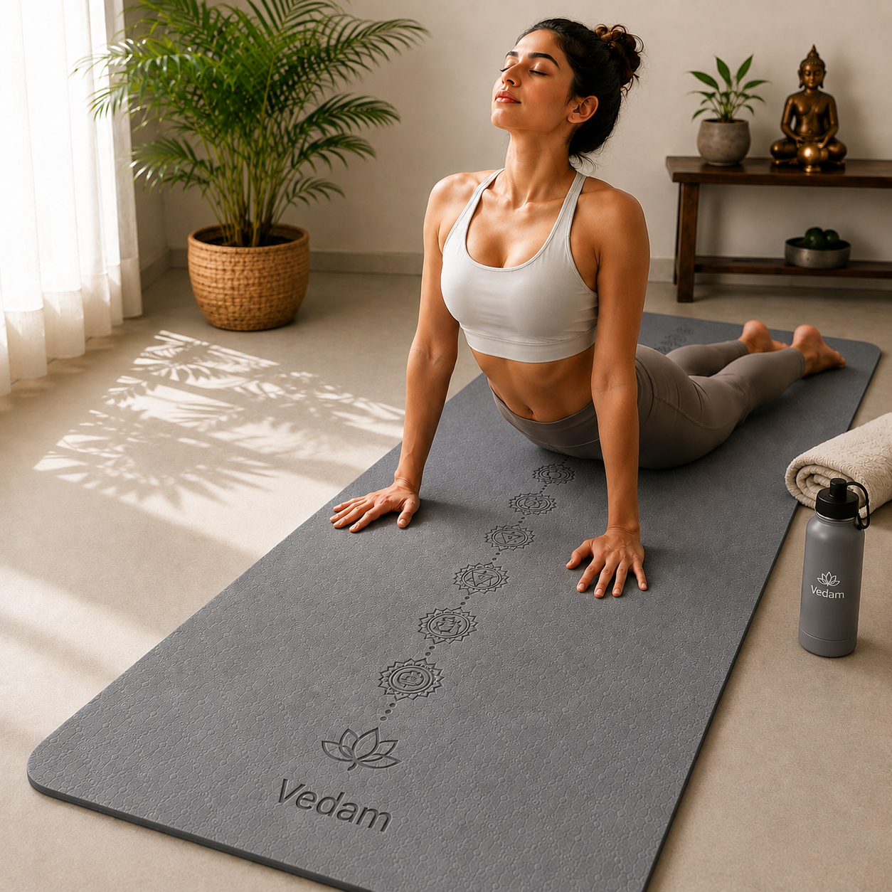 Vedam TPE Chakra Yoga Mat (Grey) 8MM - Image 6