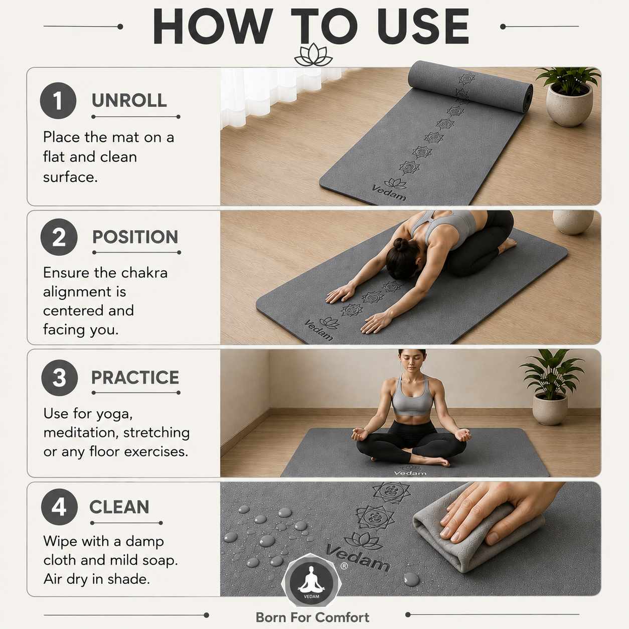 Vedam TPE Chakra Yoga Mat (Grey) 8MM - Image 3