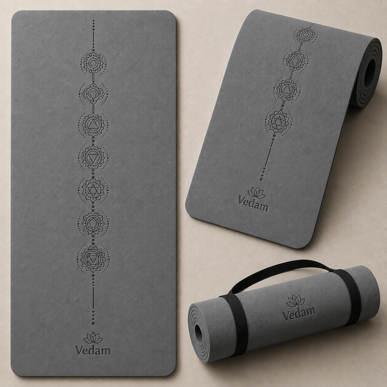 Vedam TPE Chakra Yoga Mat (Grey) 8MM
