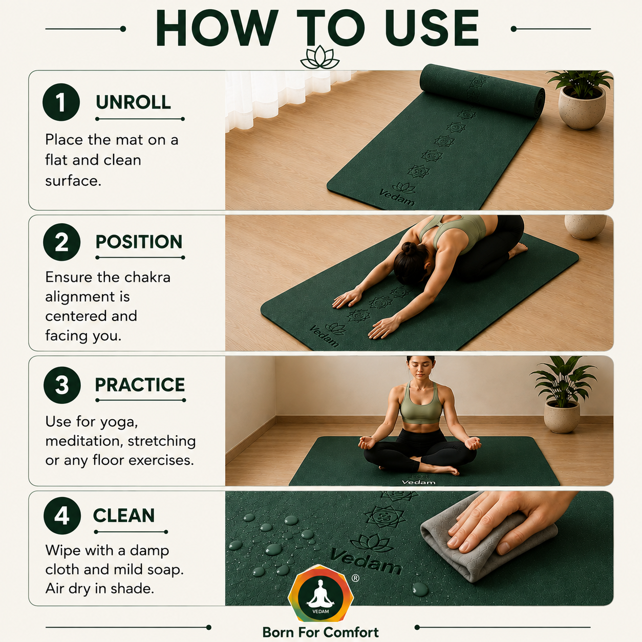 Vedam TPE Chakra Yoga Mat (Bottel Green) 8MM - Image 3