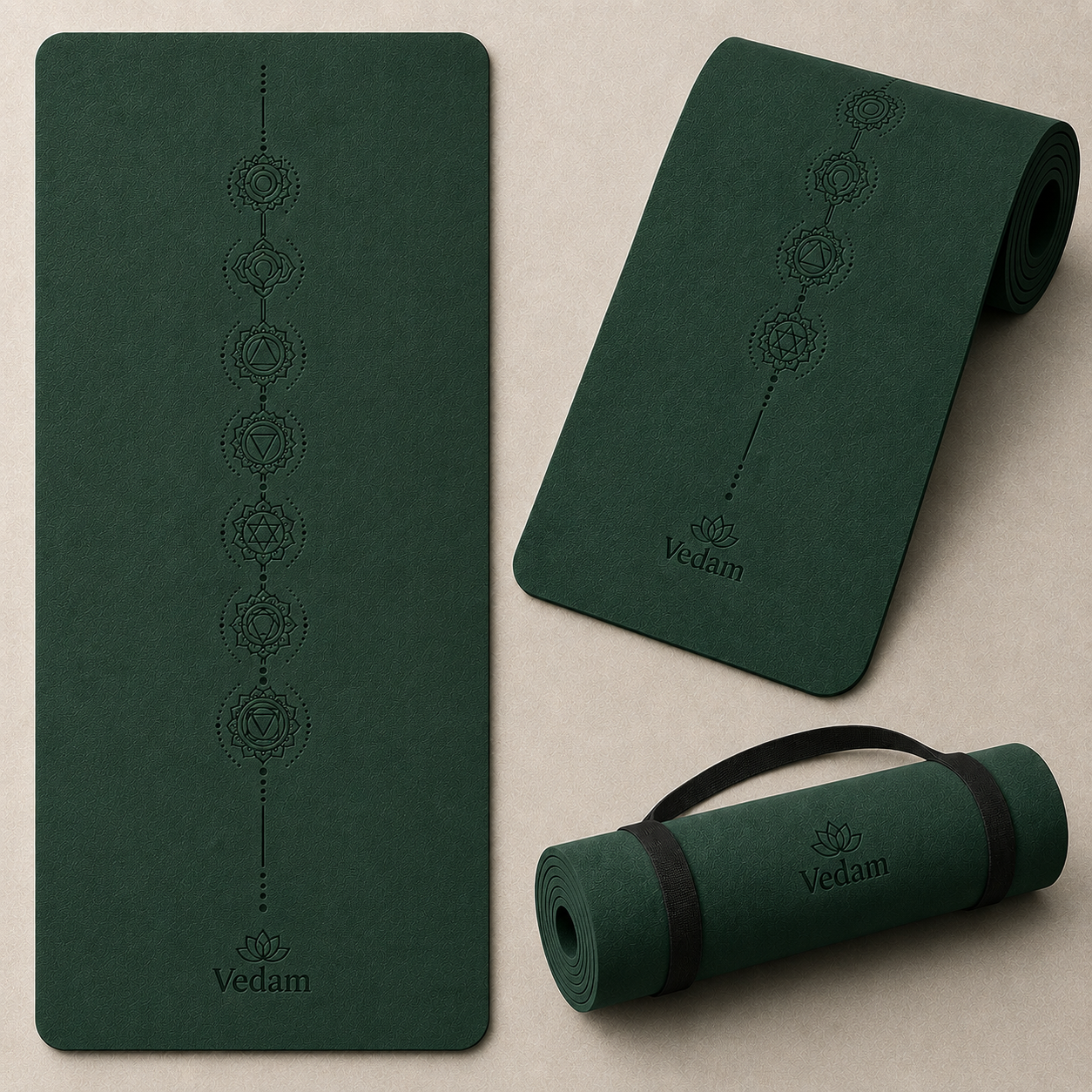 Vedam TPE Chakra Yoga Mat (Bottel Green) 8MM