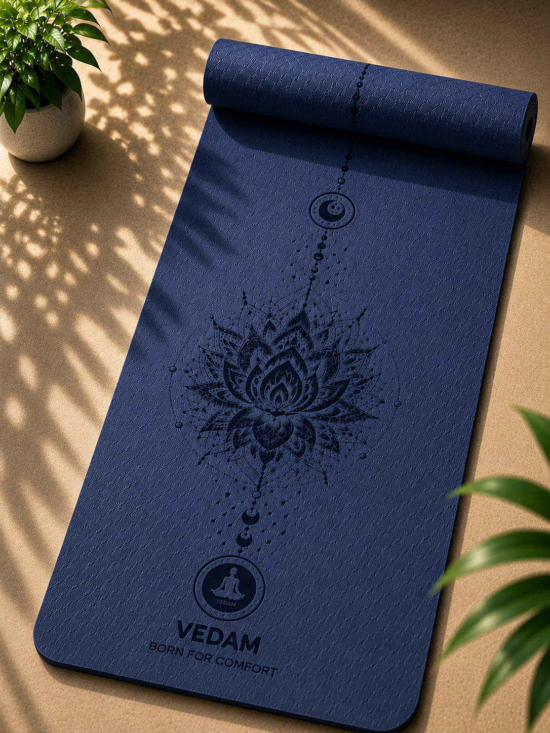 Vedam TPE Lotus Mandala Yoga Mat (Navy) 8MM