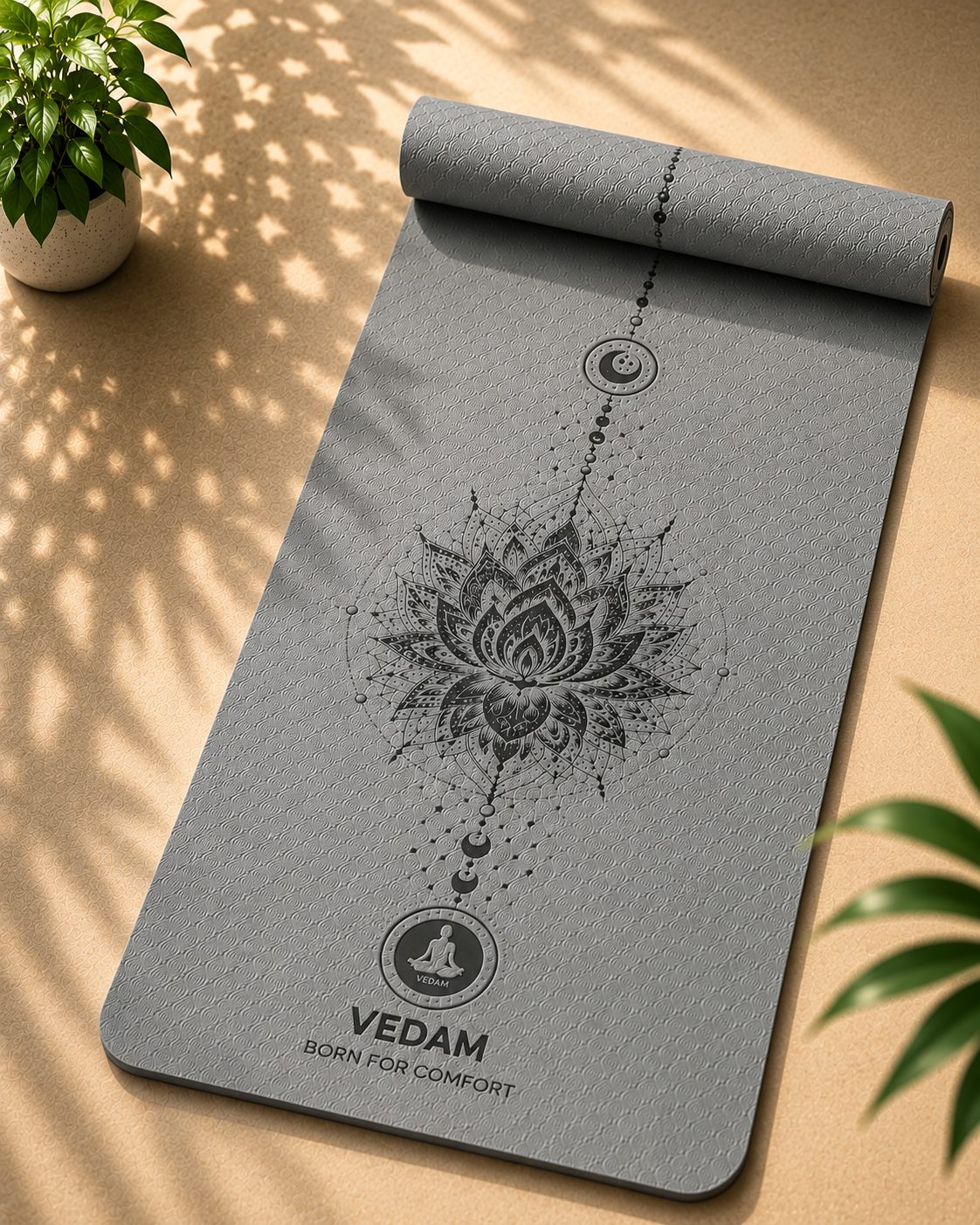 Vedam TPE Lotus Mandala Yoga Mat (Grey) 8MM