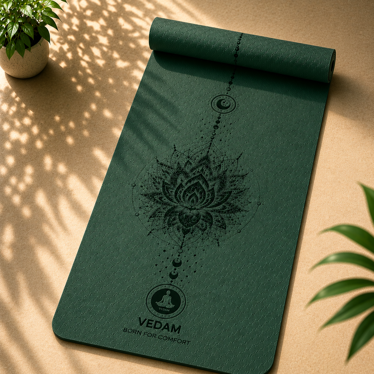 Vedam TPE Lotus Mandala Yoga Mat (Bottel Green) 8MM