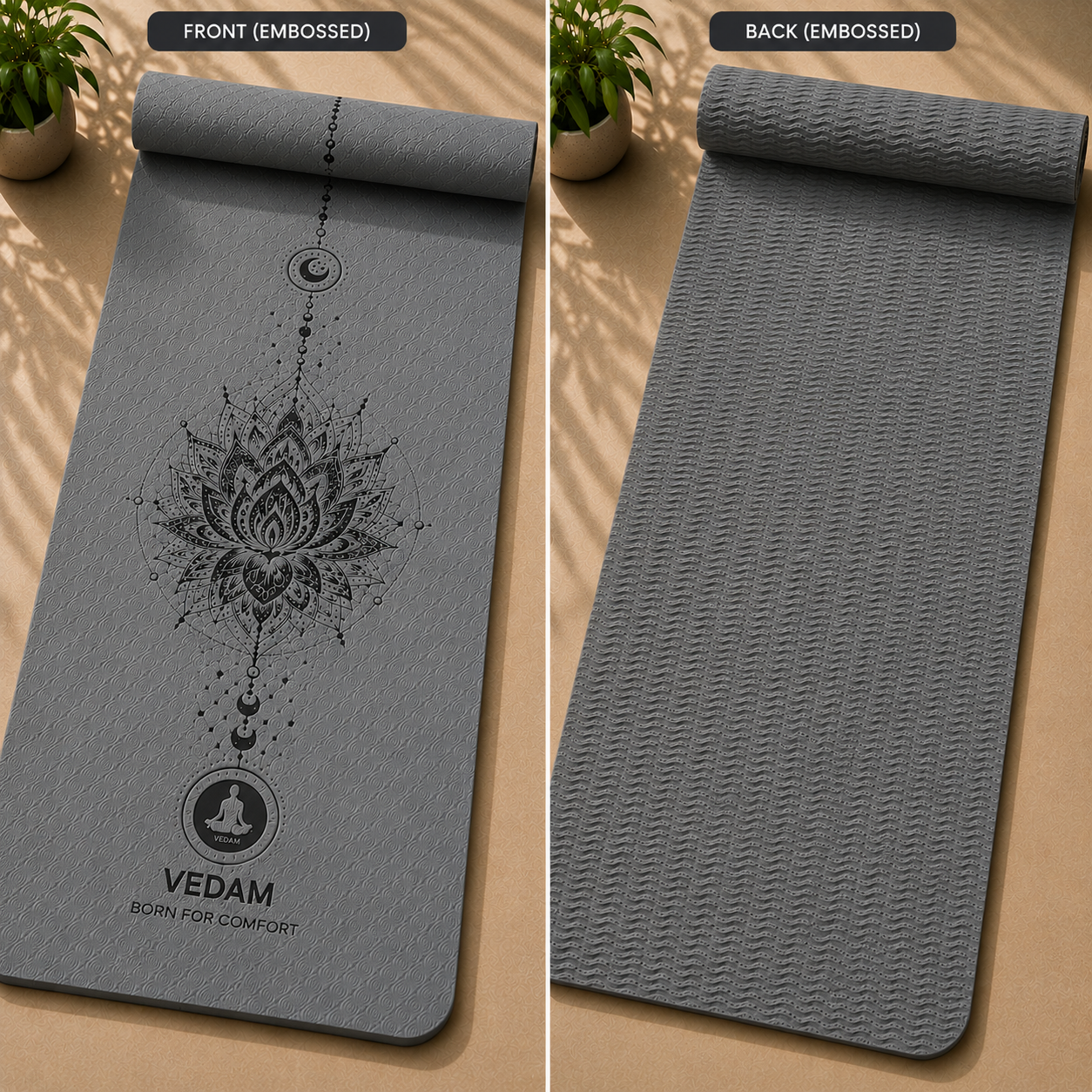 Vedam TPE Lotus Mandala Yoga Mat (Grey) 8MM - Image 4