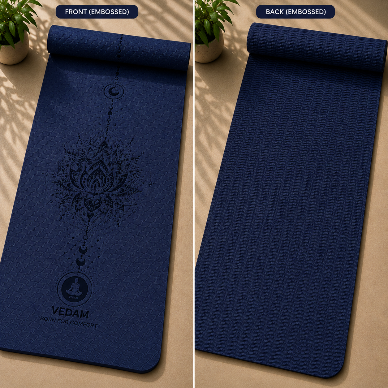 Vedam TPE Lotus Mandala Yoga Mat (Navy) 8MM - Image 4
