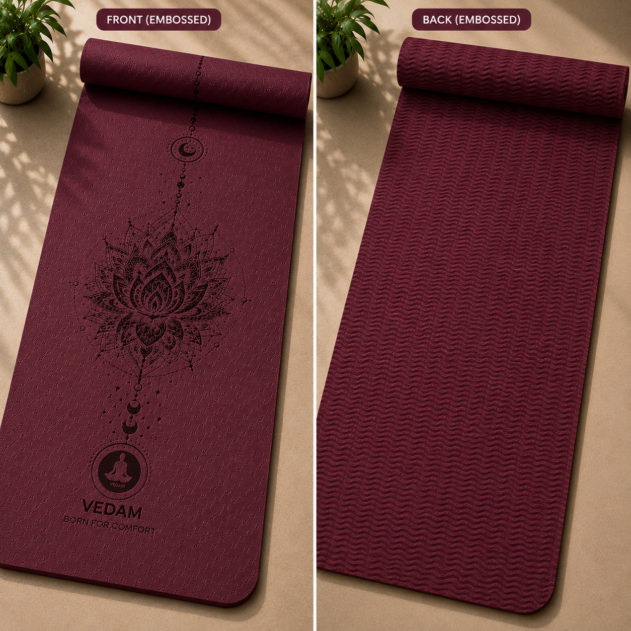 Vedam TPE Lotus Mandala Yoga Mat (Wine) 8MM - Image 5