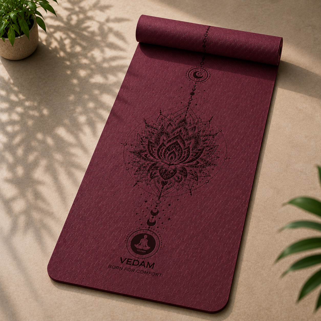 Vedam TPE Lotus Mandala Yoga Mat (Wine) 8MM