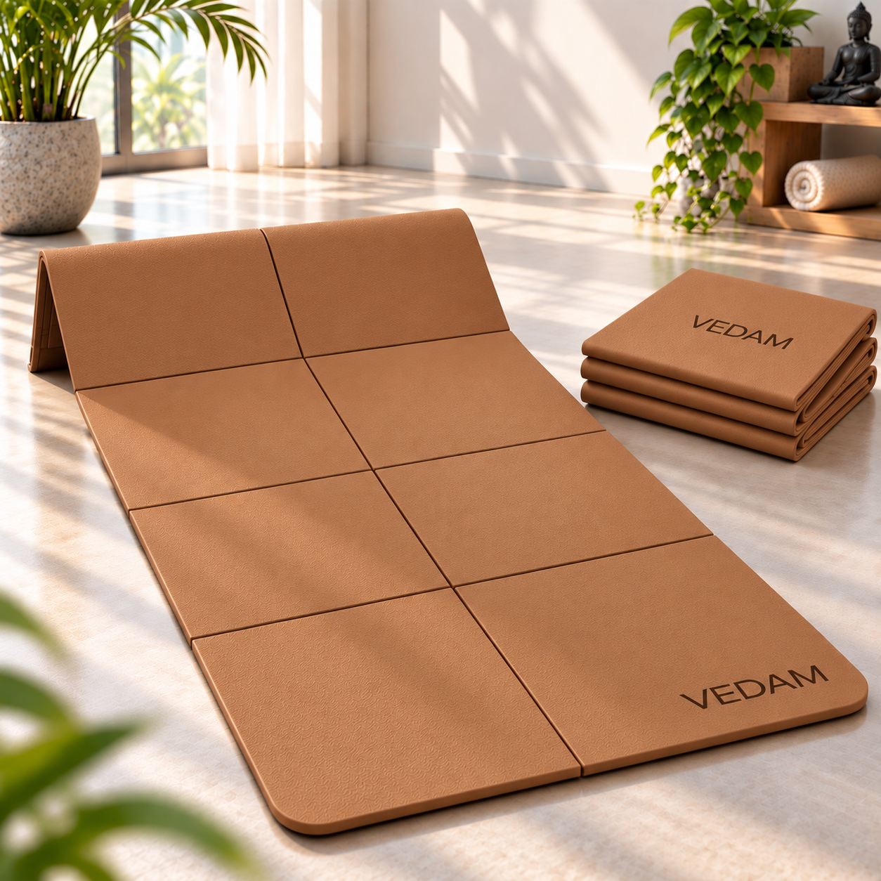 Vedam Foldable Yoga Mat – 6mm (CAMEL)