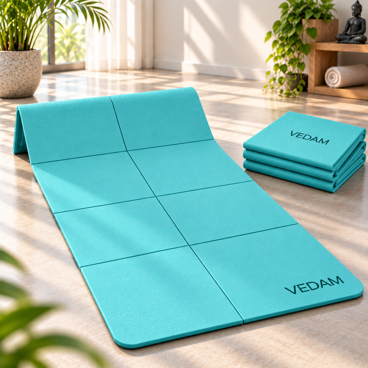Vedam Foldable Yoga Mat – 6mm (AQUA)