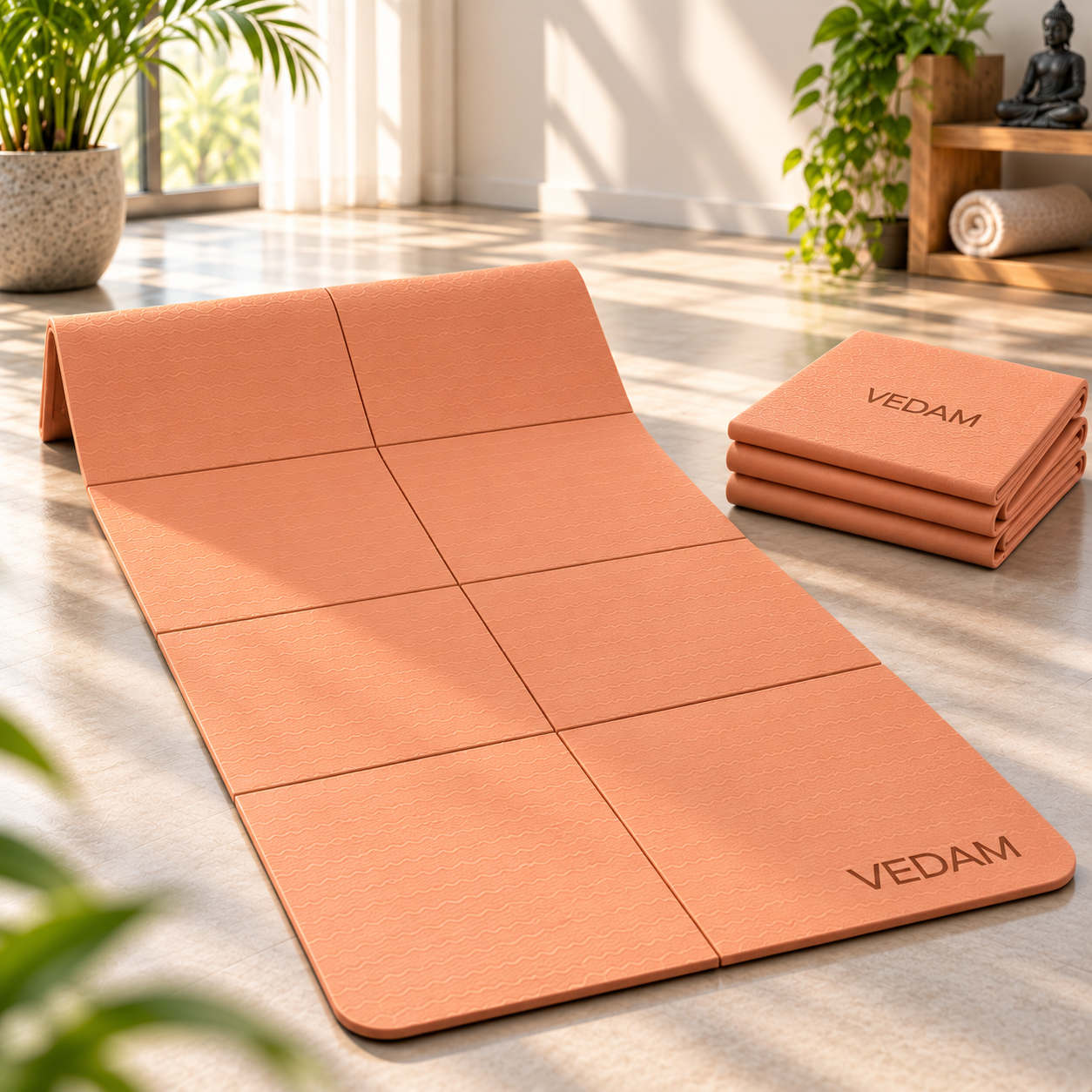 Vedam Foldable Yoga Mat – 6mm (PEACH)