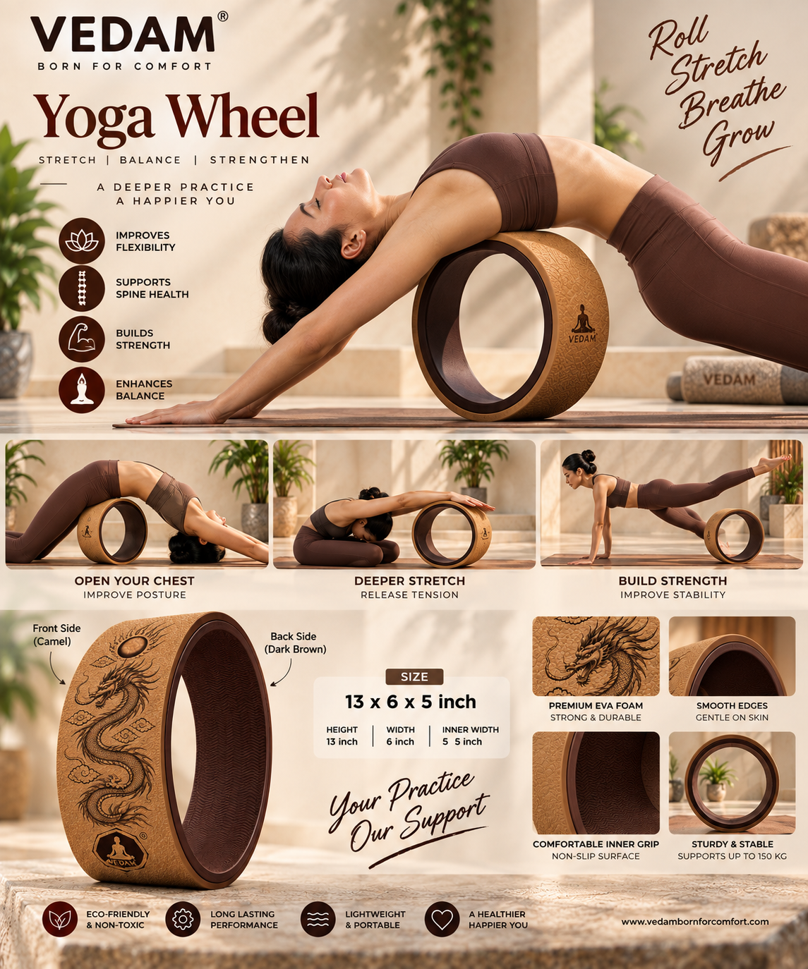 Vedam Yoga Wheel 13"x 6.5" DRAGON ENERGY (CAMEL) - Image 4